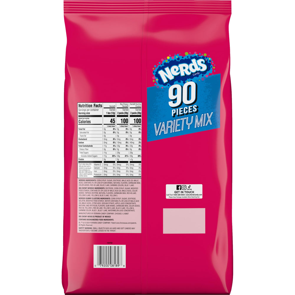 Nerds treat-sized pouches display ready-to-serve format for easy stocking and gifting.