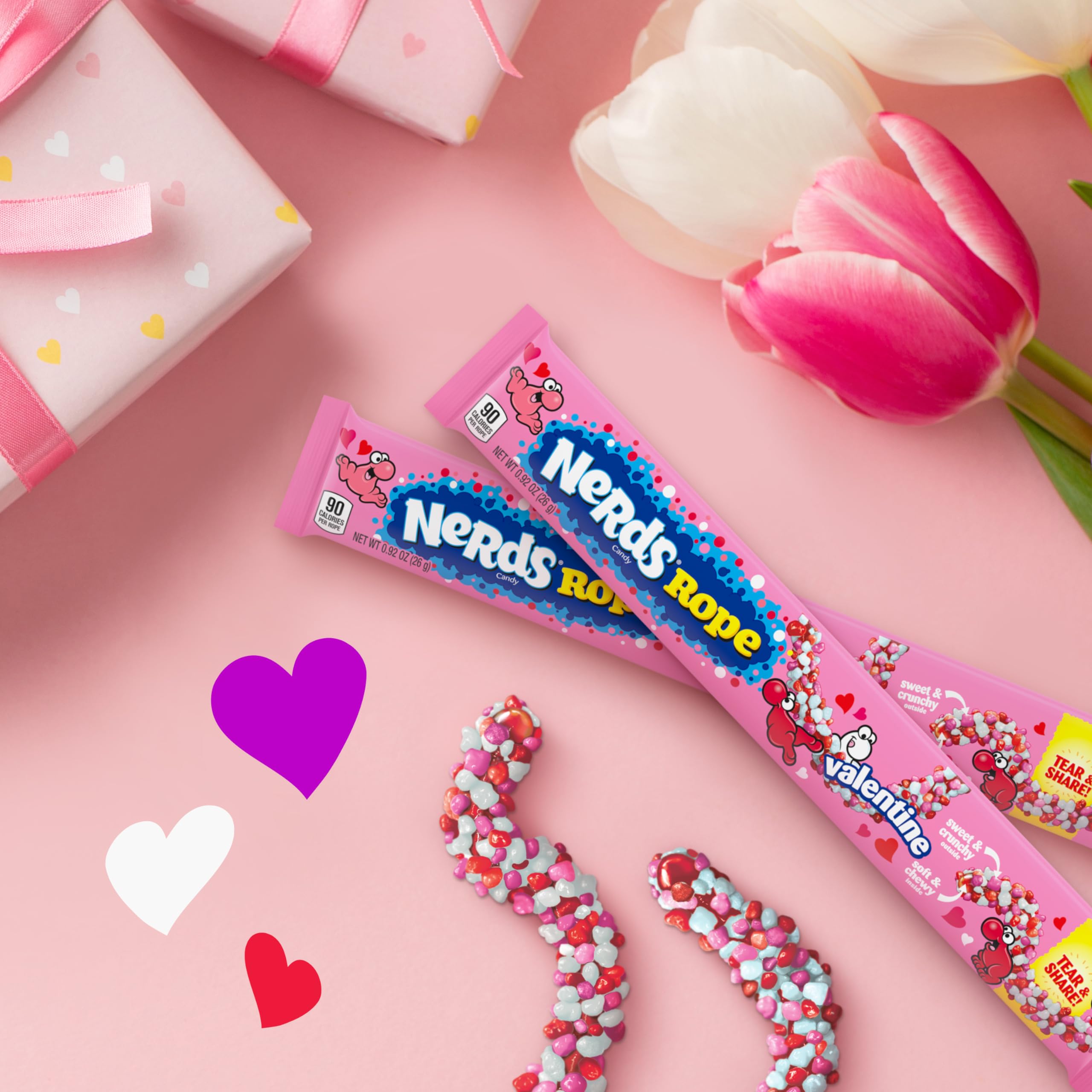 Colorful NERDS Valentine Ropes as a playful snack