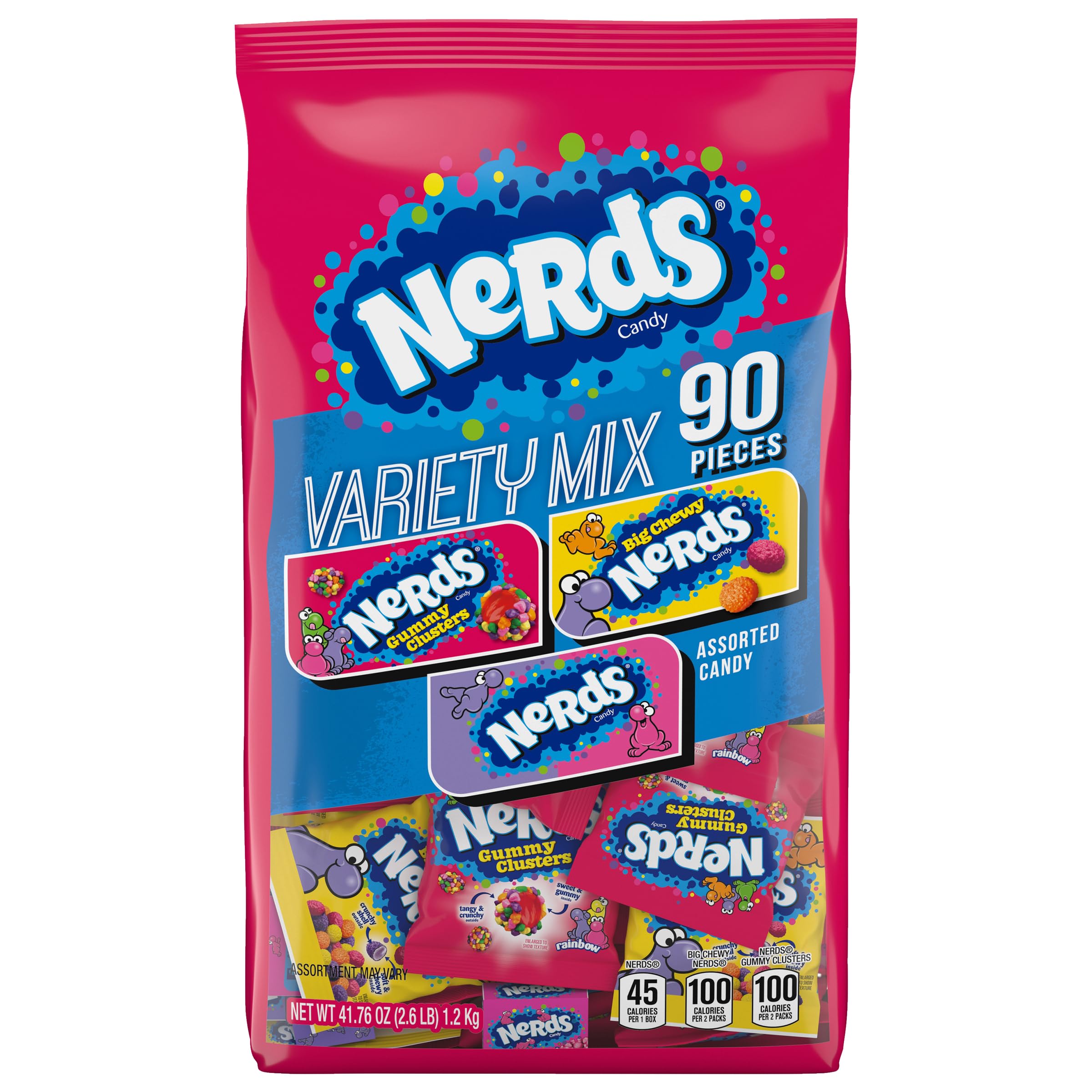 Nerds Variety Mix 90-count packaging shows individually wrapped candies for convenient sharing.
