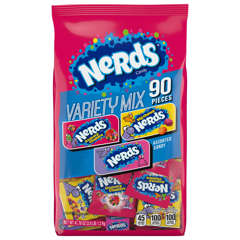 Nerds Variety Mix 90-count packaging shows individually wrapped candies for convenient sharing.