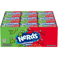 NERDS Watermelon and Wild Cherry box front with dual flavors for mix-and-match snacking.