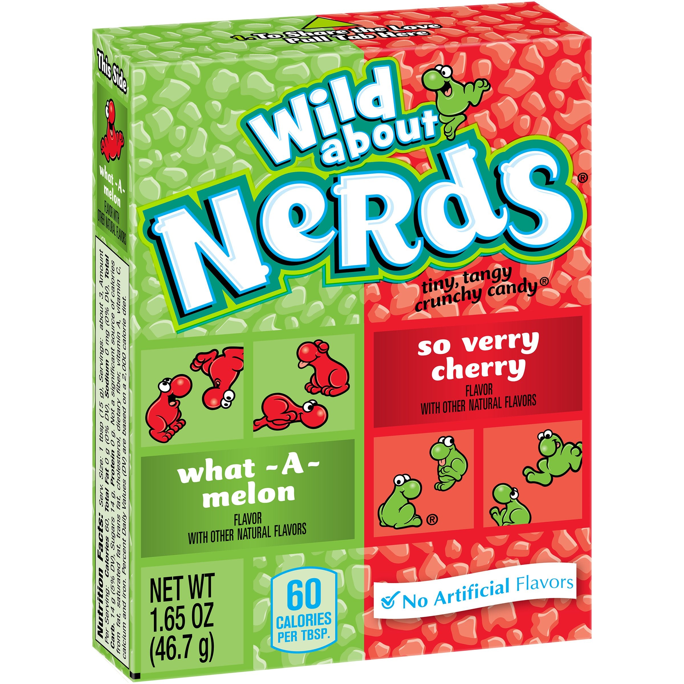 Nerds Watermelon and Wild Cherry candy pack front shows bright tangy flavor ready for snacking.