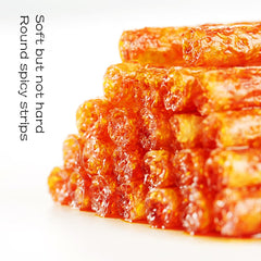 NERSQELX Spicy Strips texture close-up, chewy and flavorful bite.
