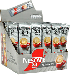 Nescafe 2in1 unsweetened box front showing a compact 48-stick pack for quick mornings.
