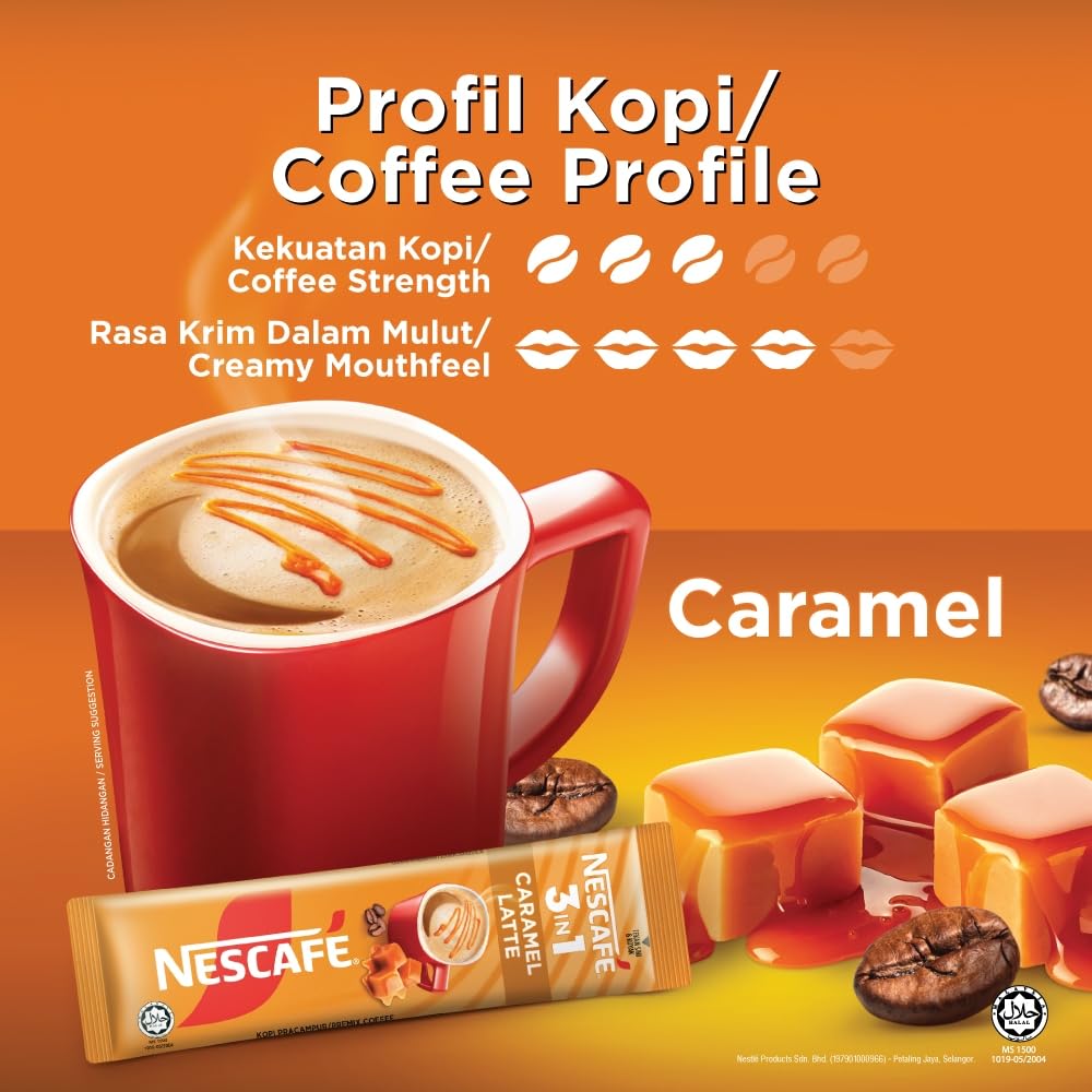 Nescafe 3-in-1 Caramel Latte iced option for a cool caramel refreshment.