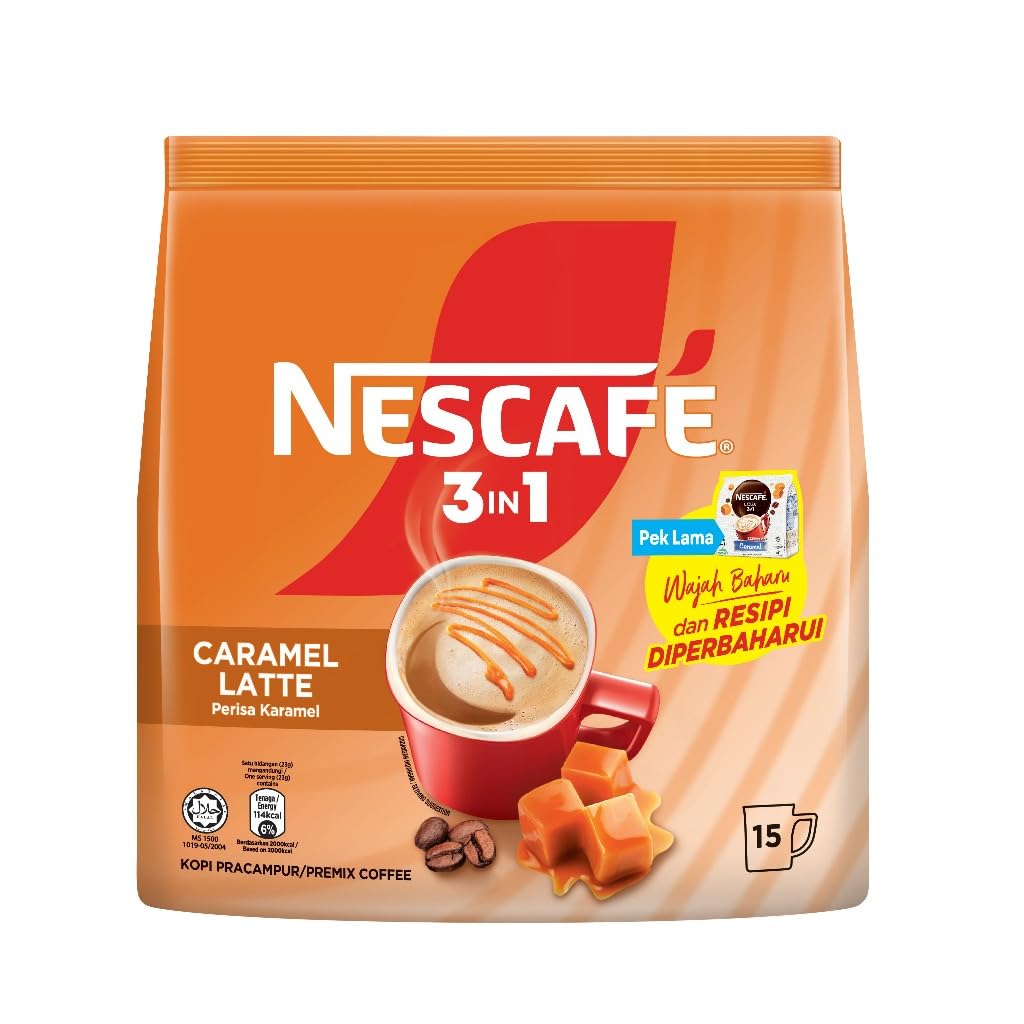 Nescafe 3-in-1 Caramel Latte stick pack for on-the-go mornings.