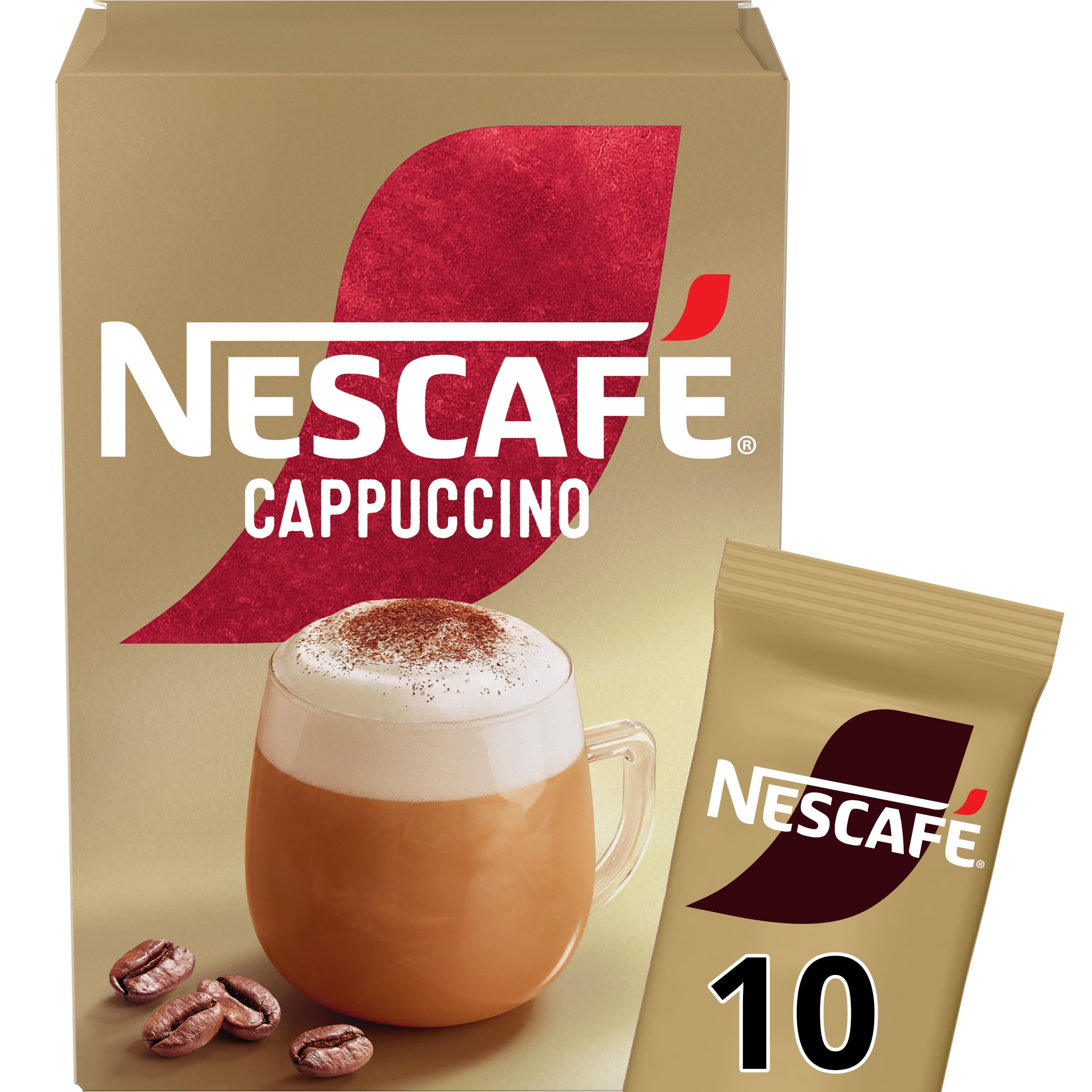 Nescafe Cappuccino 10 Sticks dissolving in hot water for creamy foam.