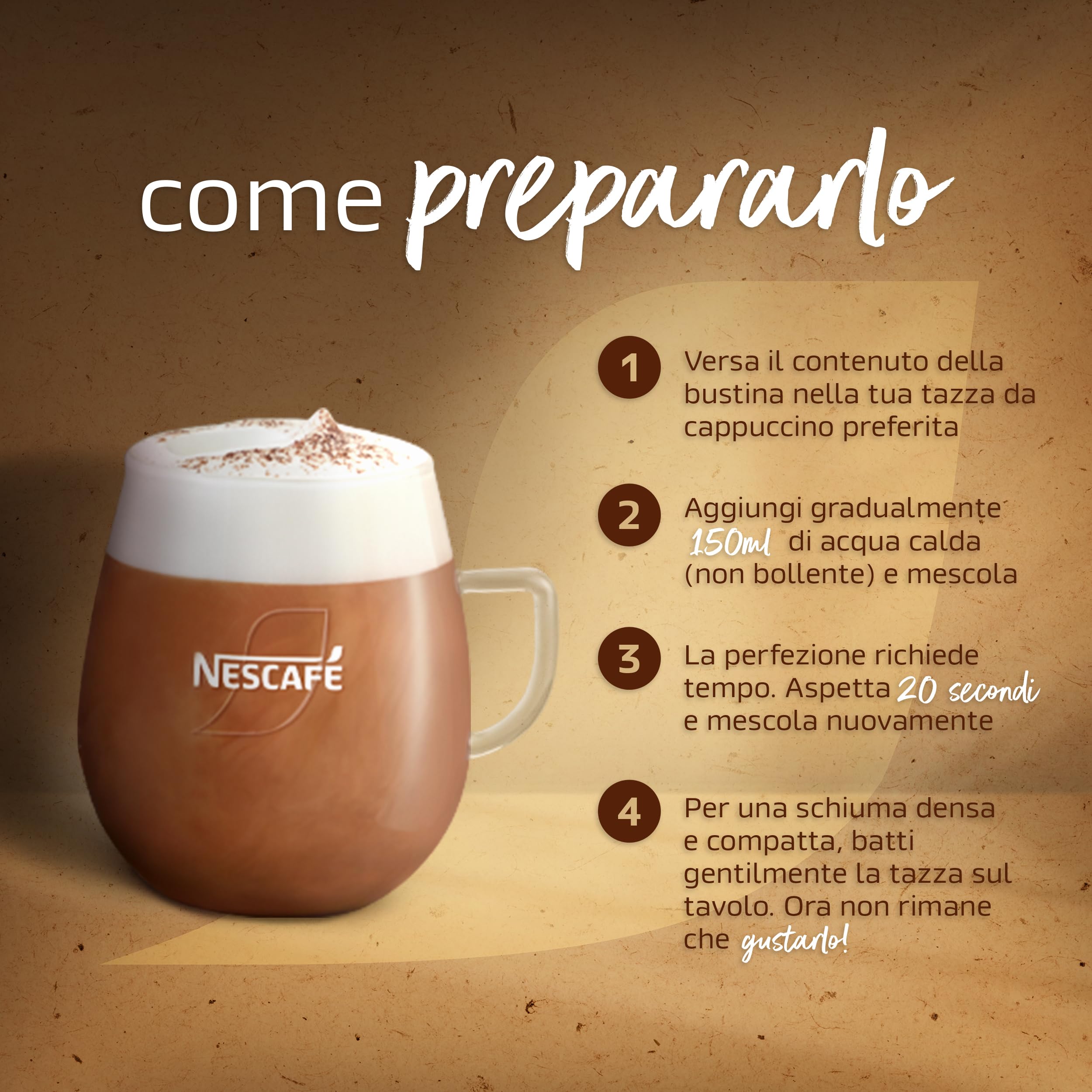 Nescafe Cappuccino 10 Sticks cup with rich, foamy top.