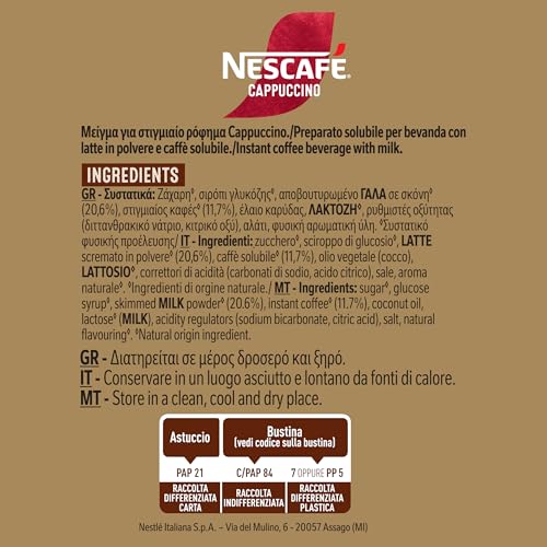 Nescafe Cappuccino 10 Sticks on kitchen counter for quick access.