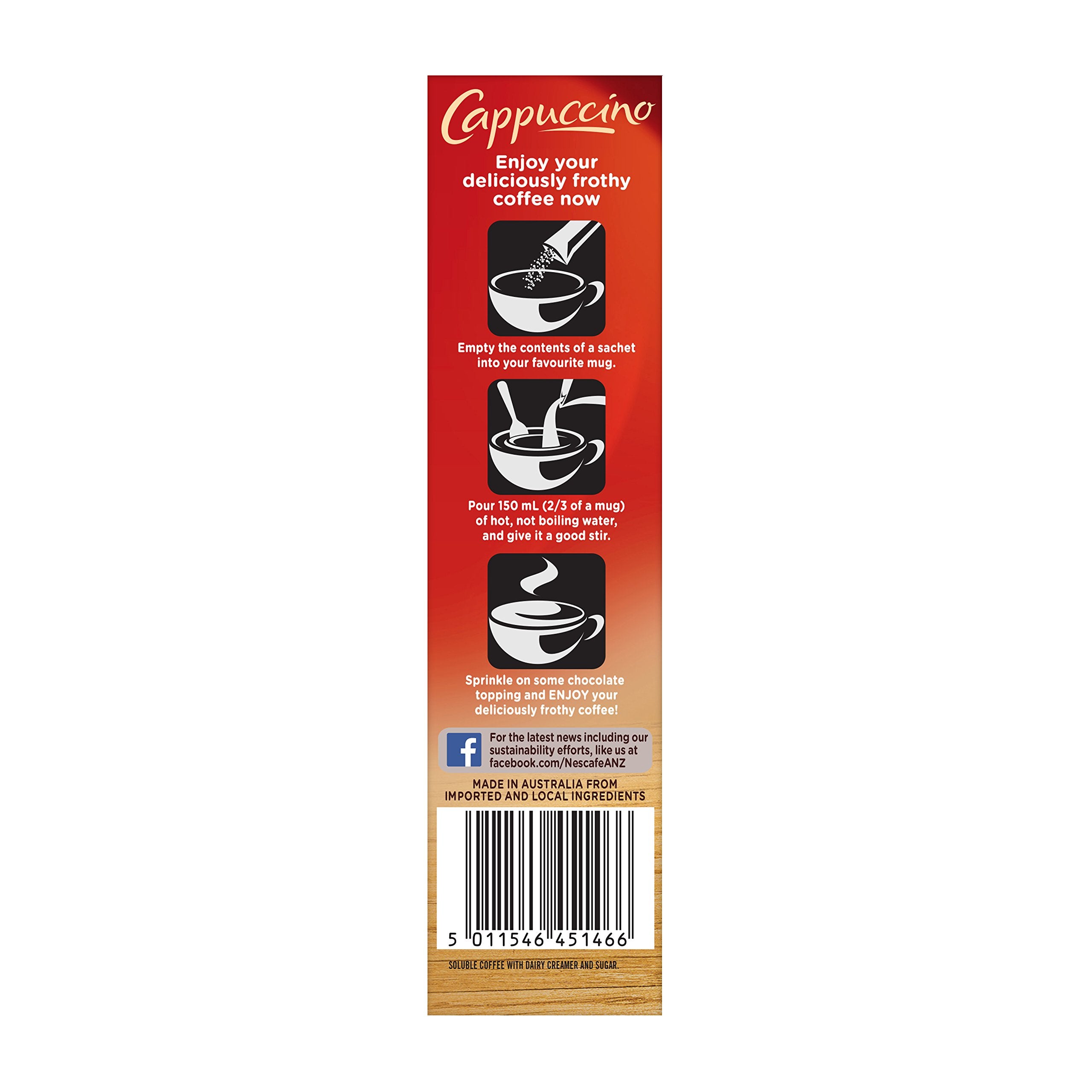 Nescafe Cappuccino being prepared with hot water and a stir.