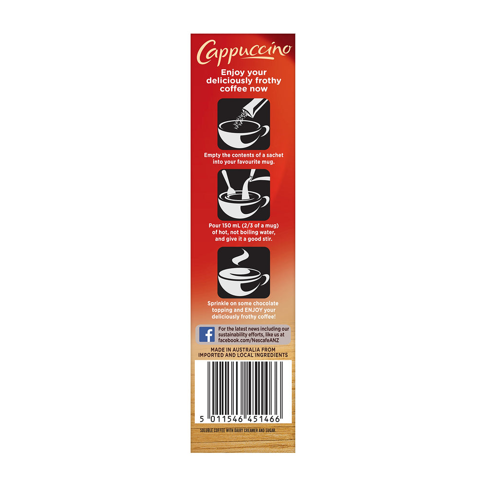 Nescafe Cappuccino being prepared with hot water and a stir.