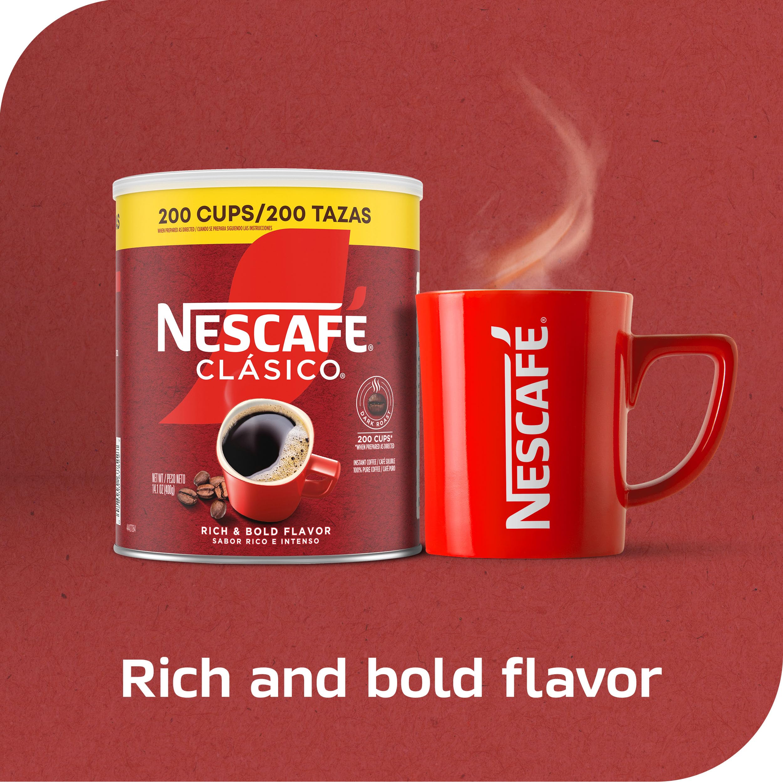 Close-up of NESCAFÉ CLÁSICO packaging highlighting premium instant coffee.