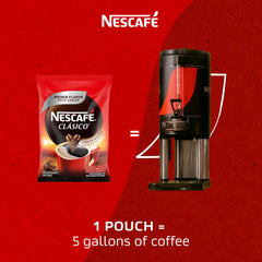 Close-up of NESCAFÉ Clásico Dark Roast granules dissolving quickly for brewing.