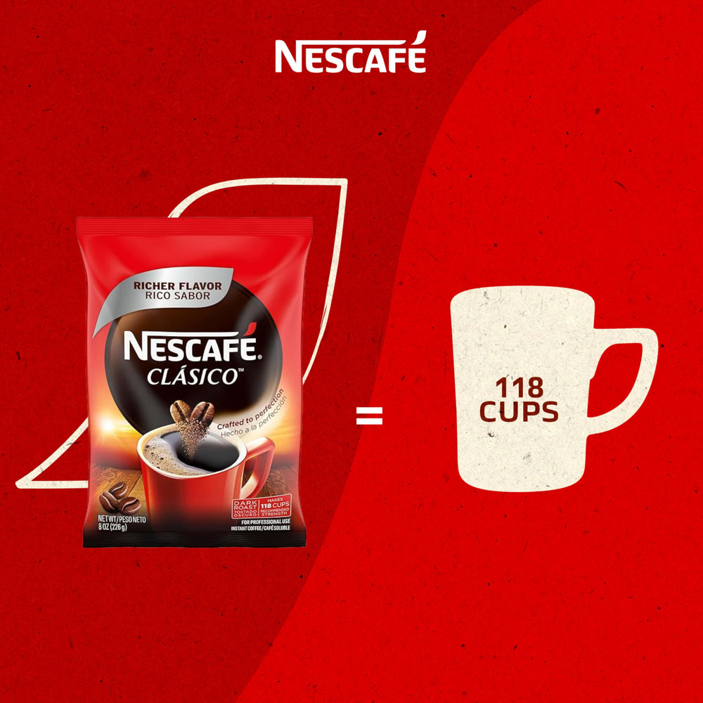 NESCAFÉ Clásico Dark Roast with creamer option for customizable taste.