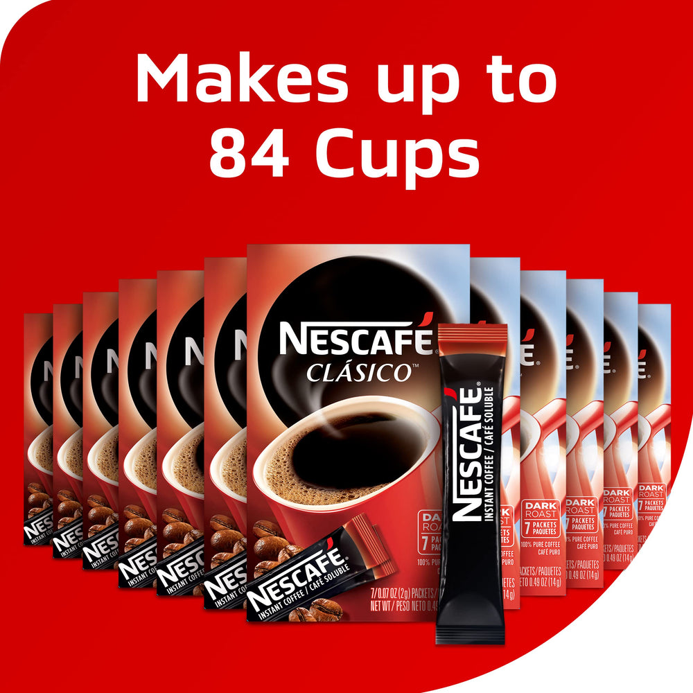 NESCAFÉ CLÁSICO Dark Roast packet dispense with rich aroma