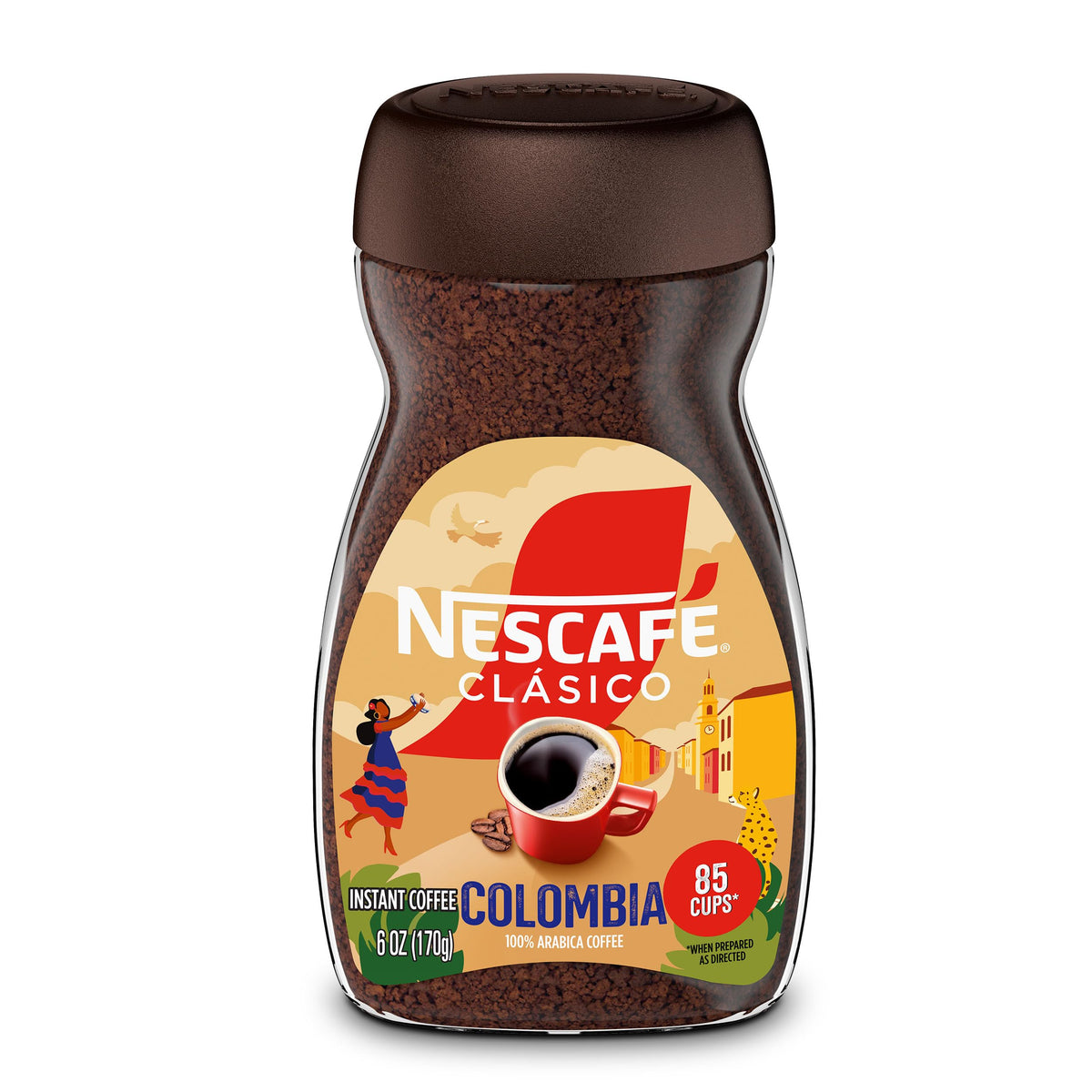 NESCAFÉ CLÁSICO Origin Colombia jar front view highlights premium instant coffee