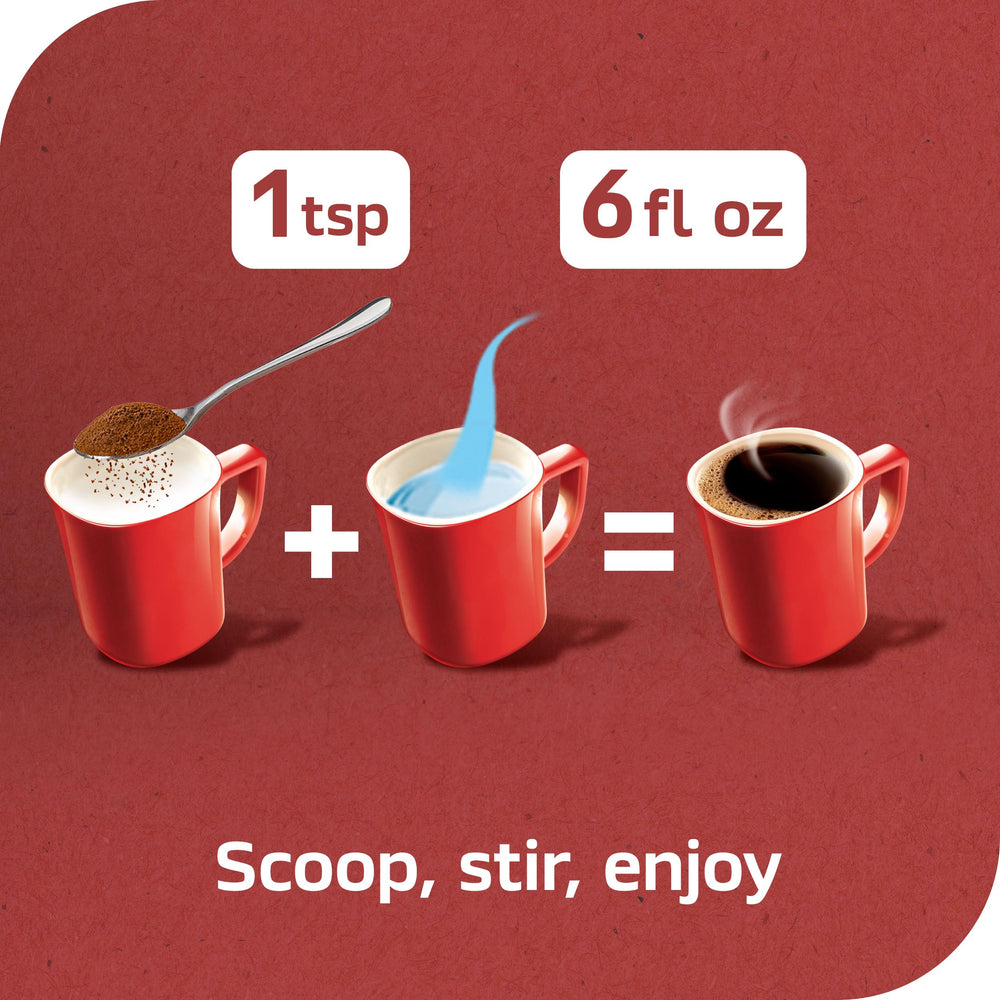 Steaming mug beside NESCAFÉ CLÁSICO for a fast, satisfying morning.