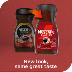NESCAFÉ CLÁSICO jar label detail emphasizing premium instant coffee quality.