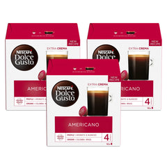Nescafé Dolce Gusto Americano capsules pack3 box; convenient, premium coffee for busy mornings.