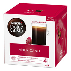 Nescafé Dolce Gusto Americano capsules deliver a light-bodied aroma for a refreshing cup.