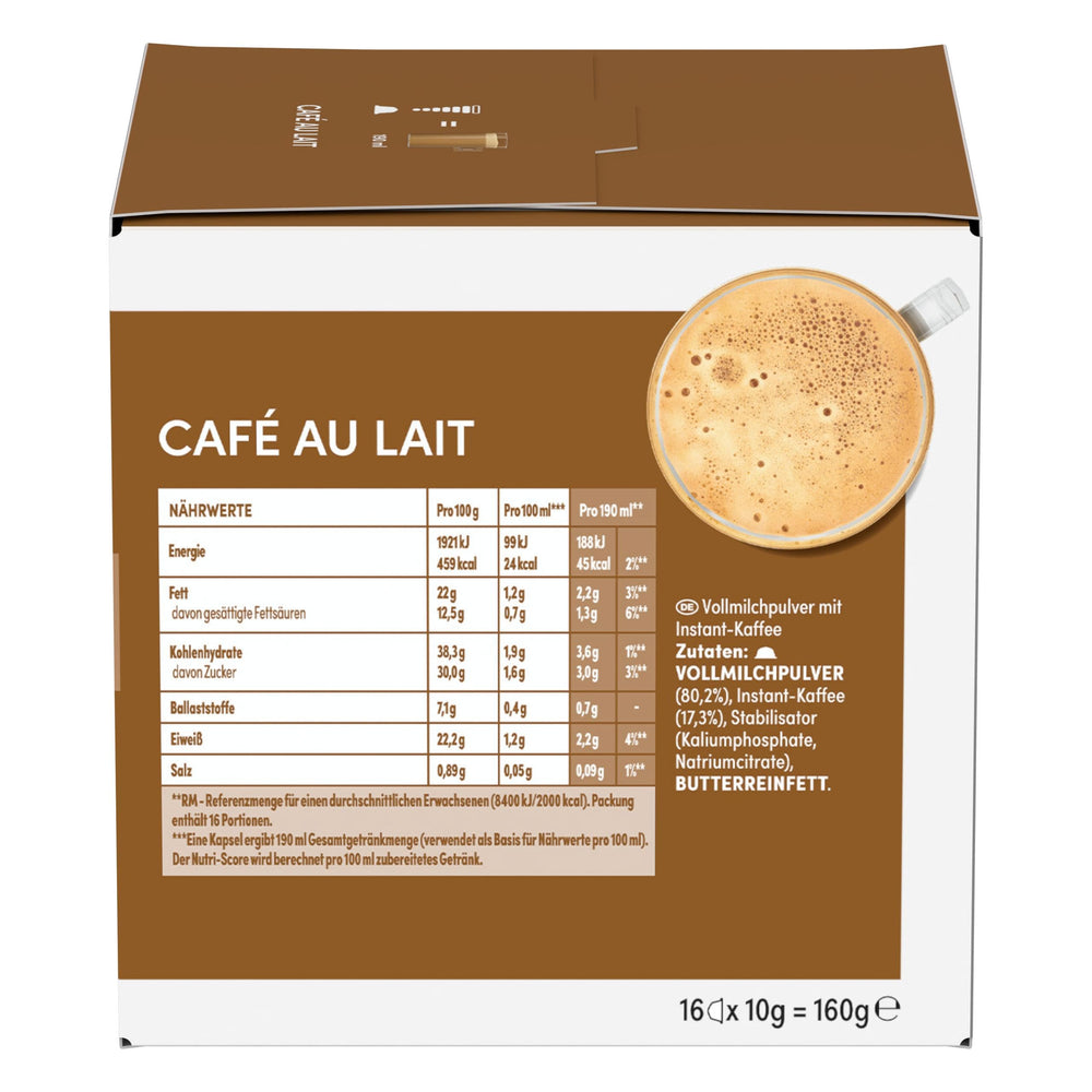 Nescafé Dolce Gusto Café au Lait capsules close-up showing creamy texture.