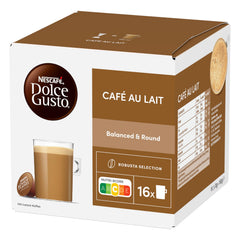 Nescafé Dolce Gusto Café au Lait machine brewing setup for café-quality beverages at home.