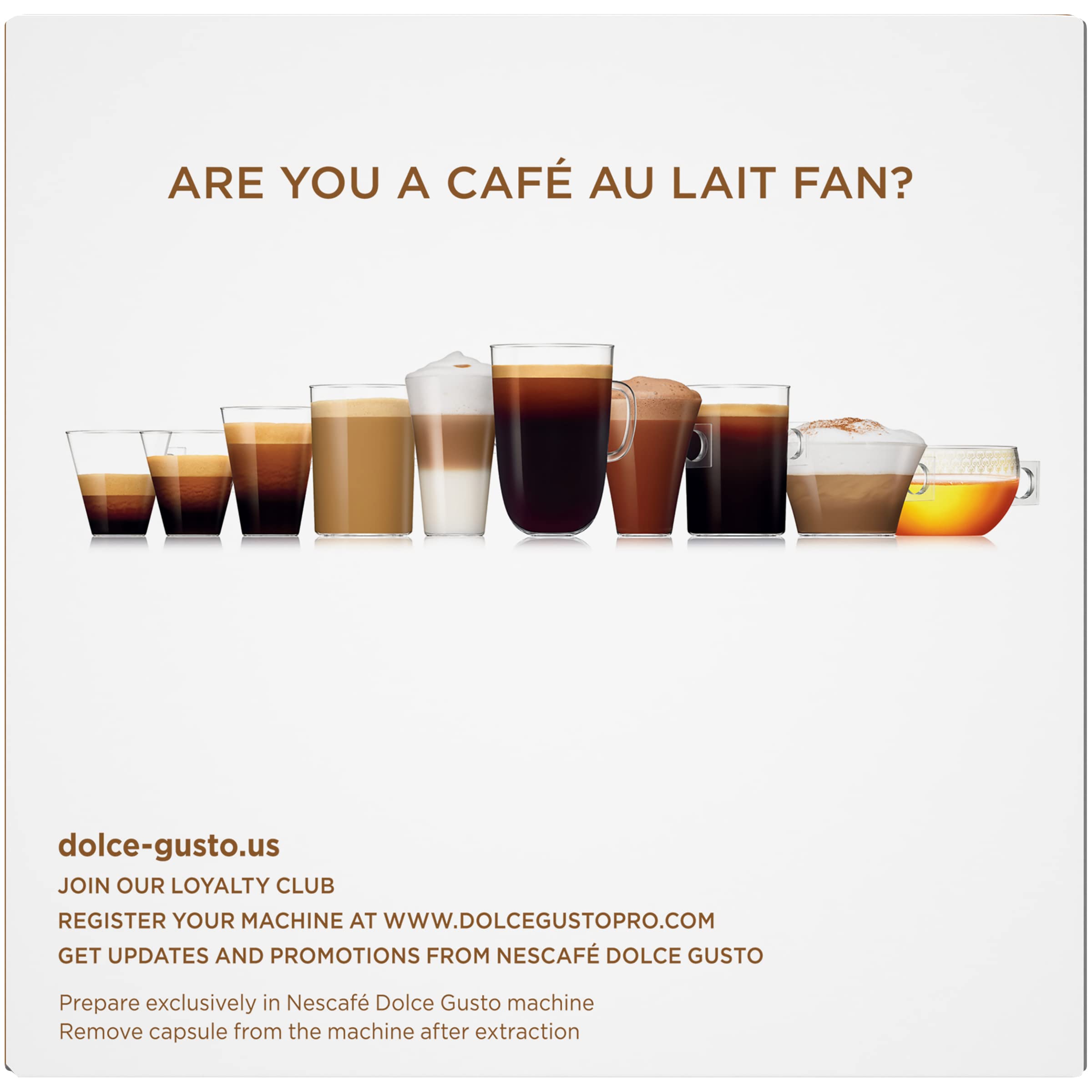 Box of 36 Café Au Lait capsules, convenient single-use packaging.
