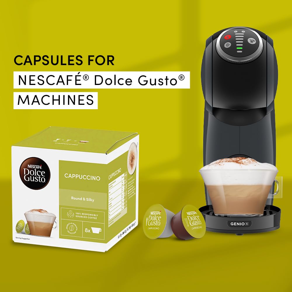 Nescafe Dolce Gusto Cappuccino cup close-up with creamy froth and crema