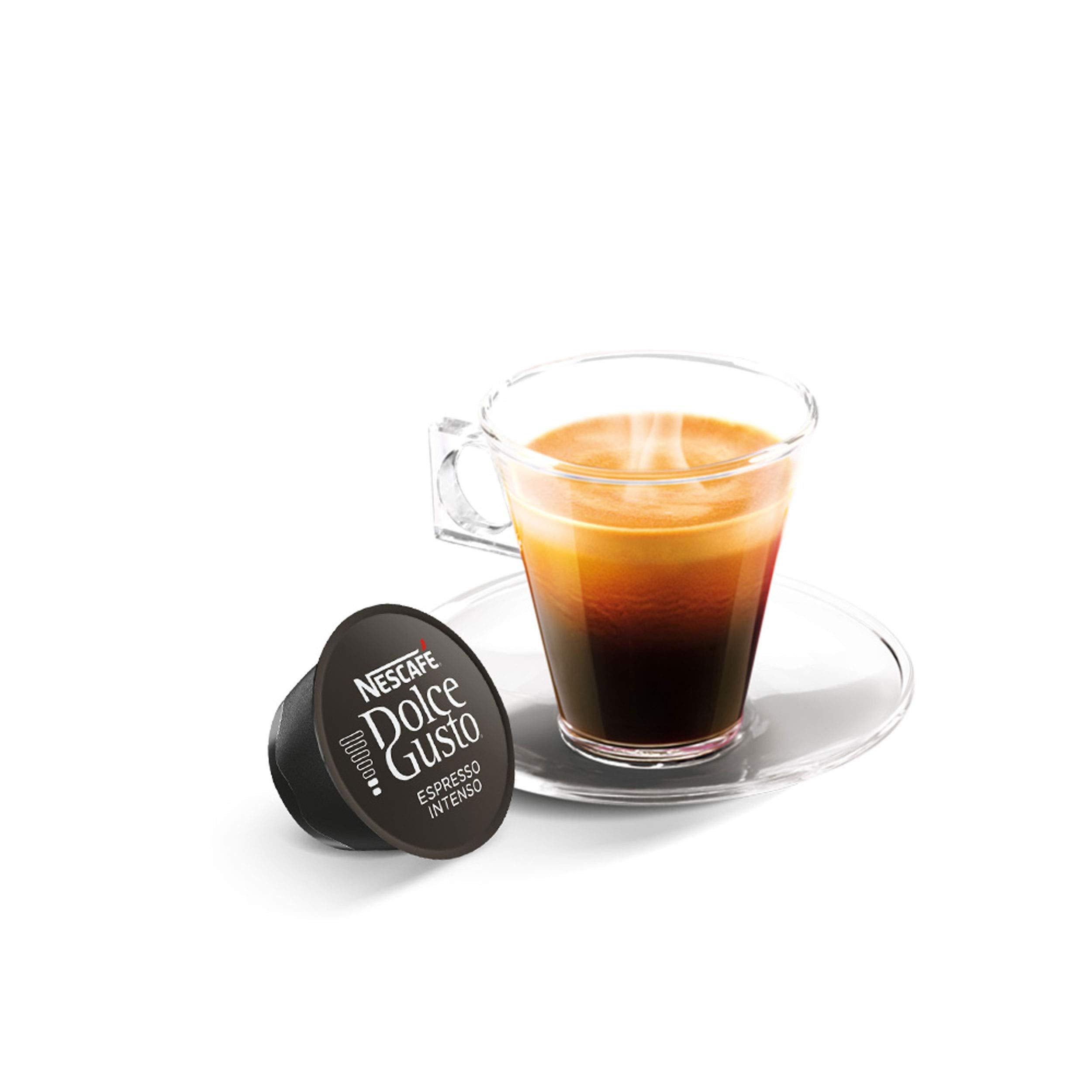 Close-up on Espresso Intenso capsules highlighting bold roast and convenience.