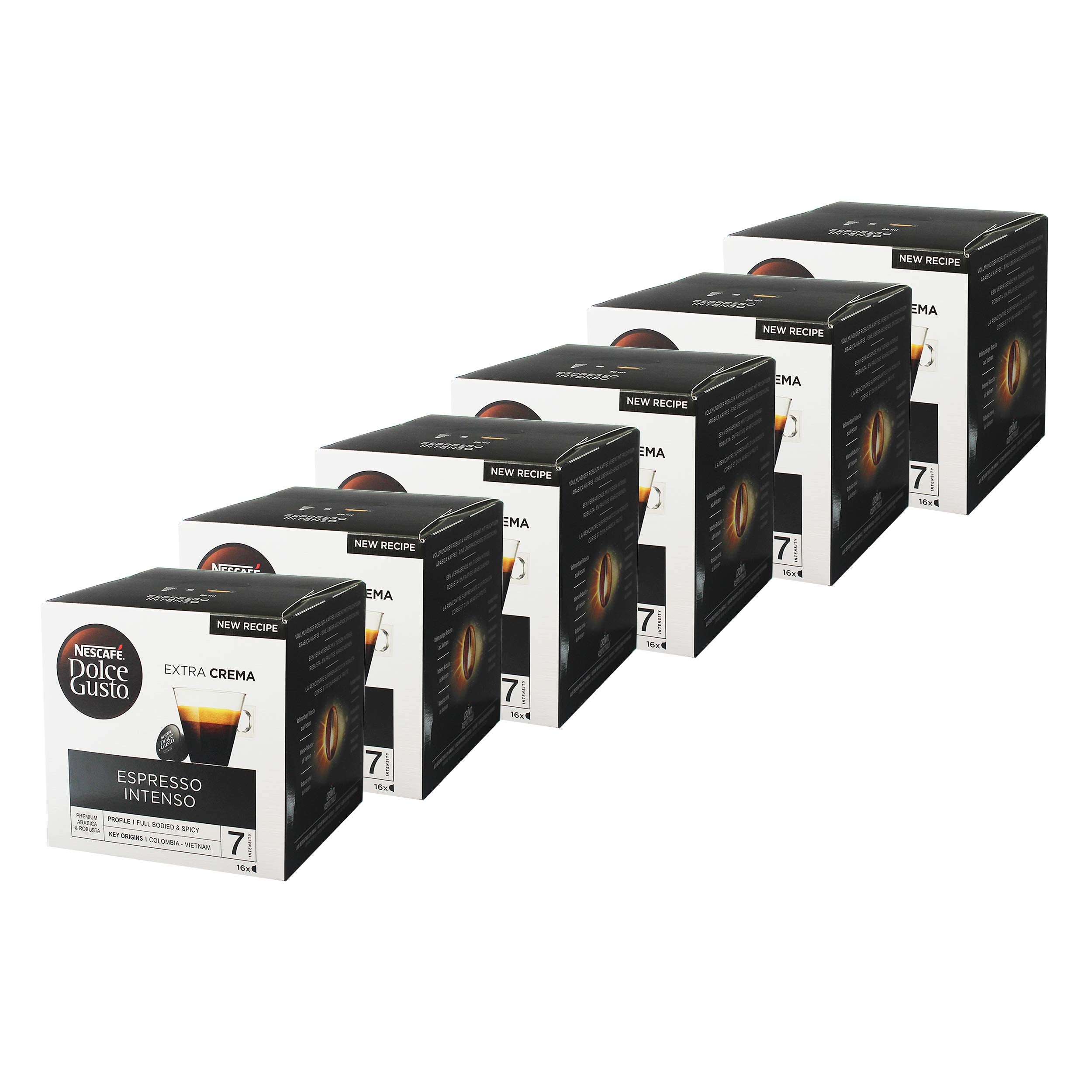 Nescafé Dolce Gusto Espresso Intenso capsules in a six-pack offer quick bold brews.