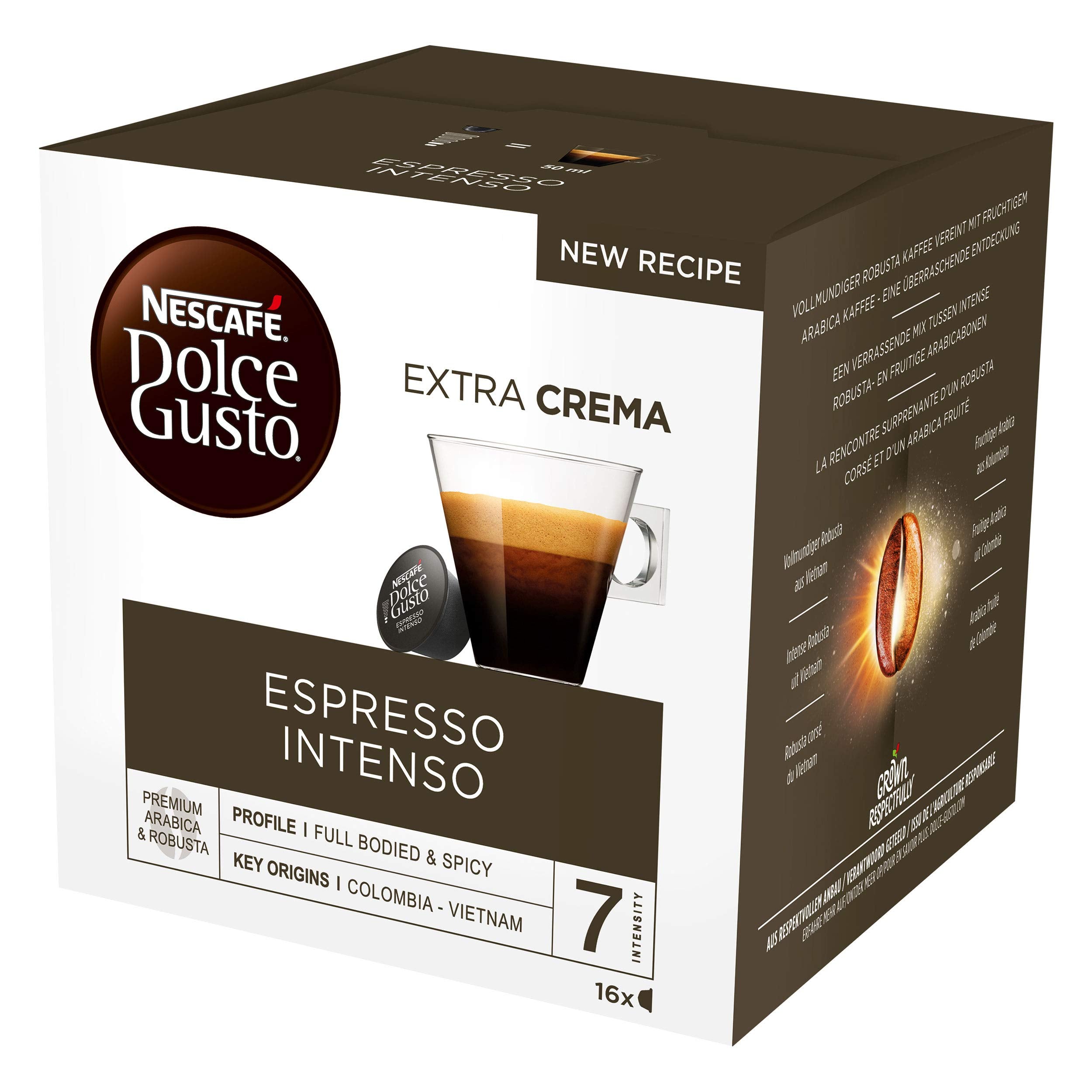 Cup of Nescafé Dolce Gusto Espresso Intenso with rich crema and intense flavor.