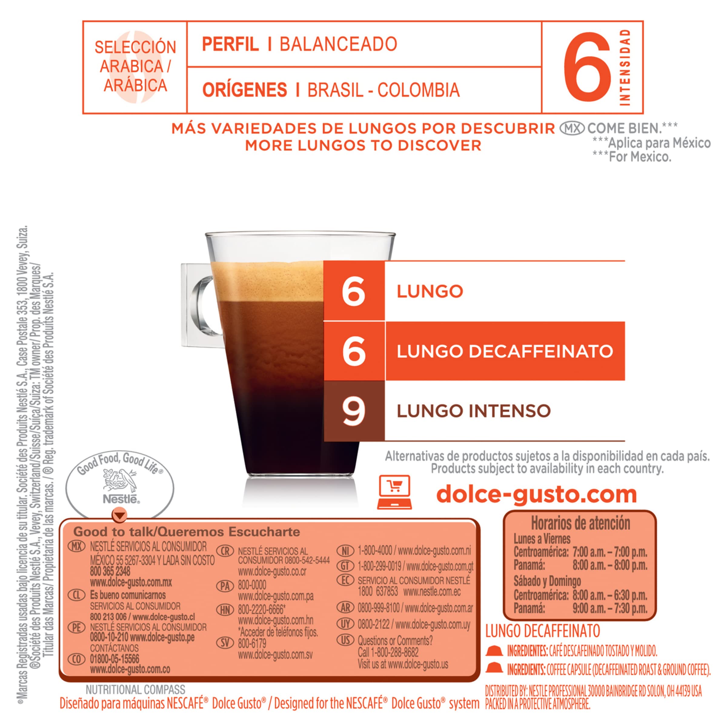 Nescafé Dolce Gusto Lungo Decaf Pack3 front view signaling convenient multi-pack