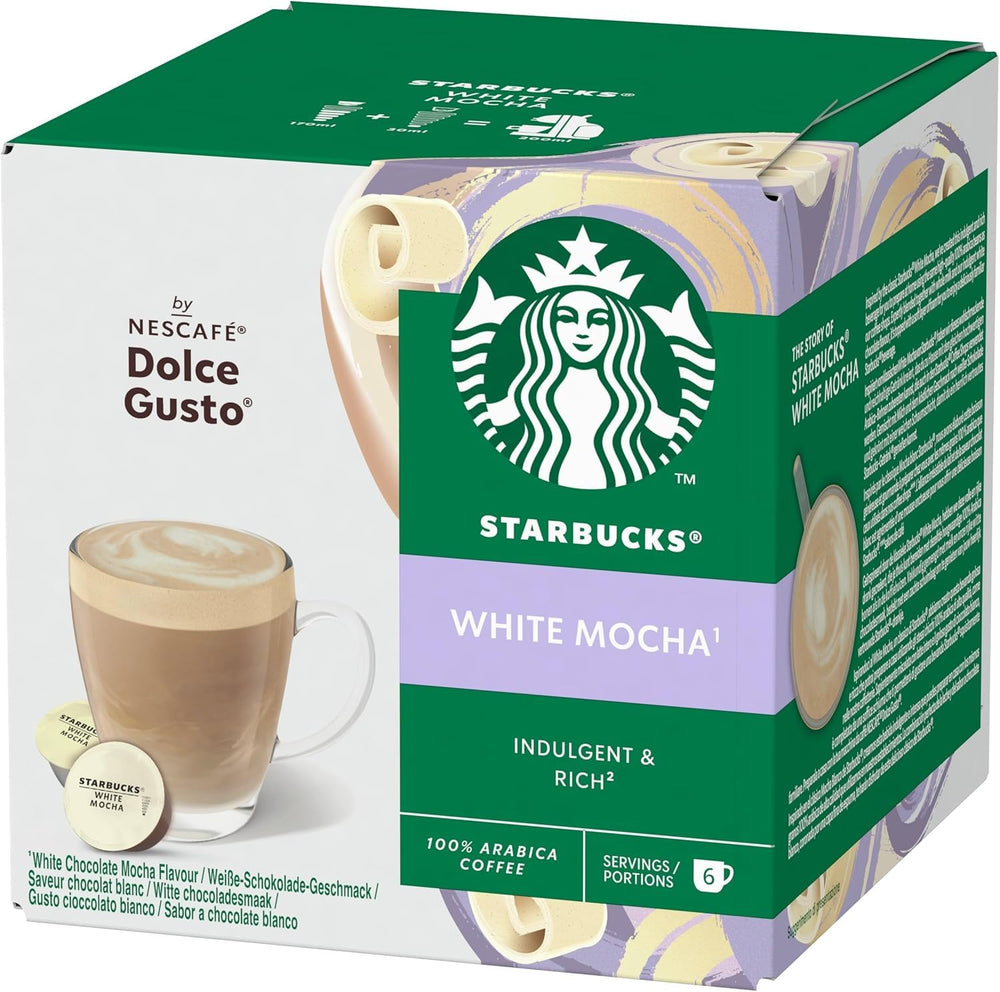 NESCAFÉ Dolce Gusto Starbucks White Mocha pods pack for quick at-home ritual.