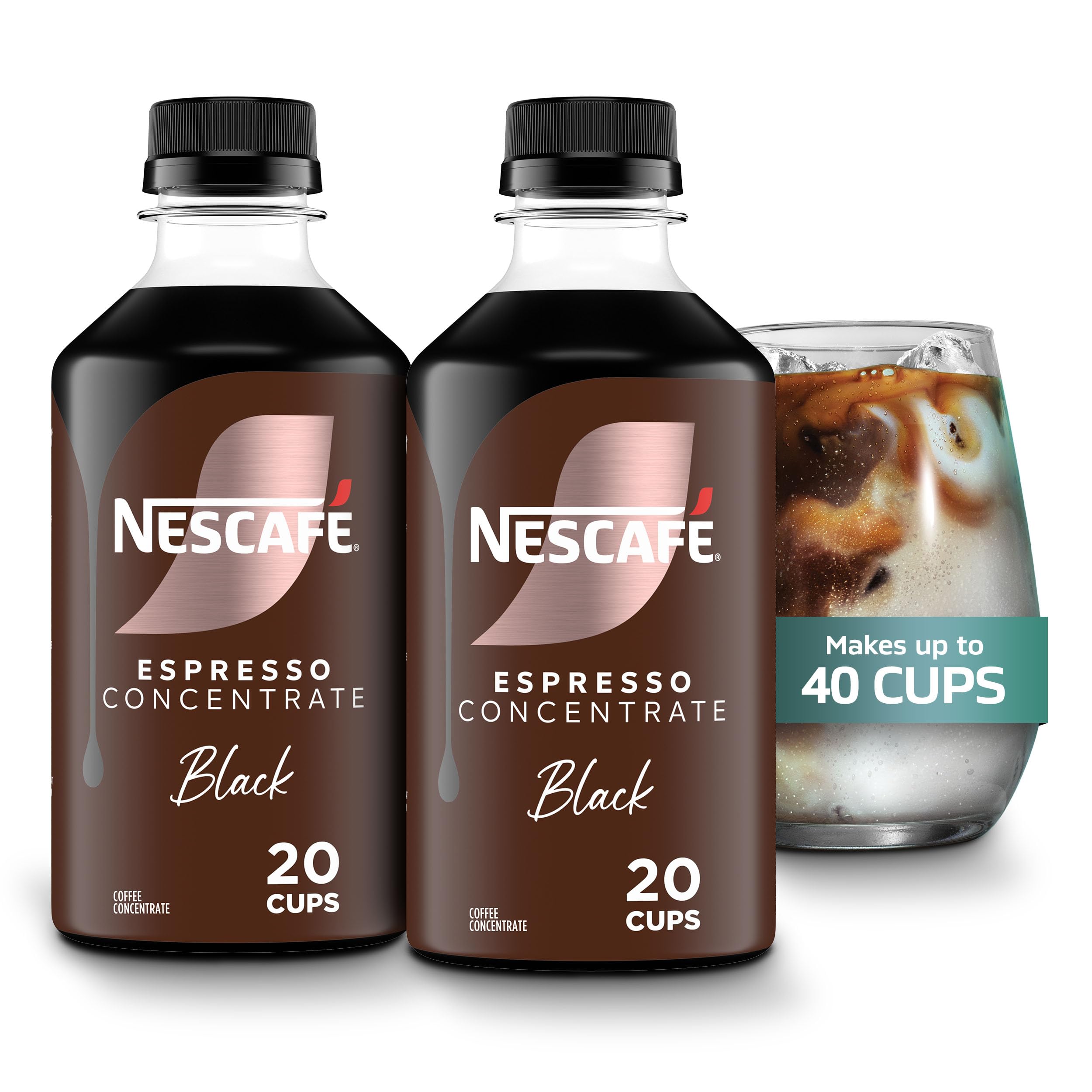 NESCAFÉ Espresso Concentrate Black bottle shown for quick iced coffee at home.