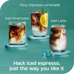 Pour of NESCAFÉ Espresso Concentrate Black into a glass for iced coffee.