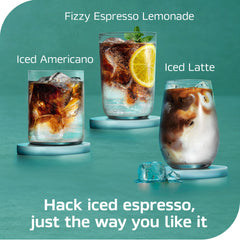 Pouring NESCAFÉ Espresso Concentrate Black to create iced espresso drinks.