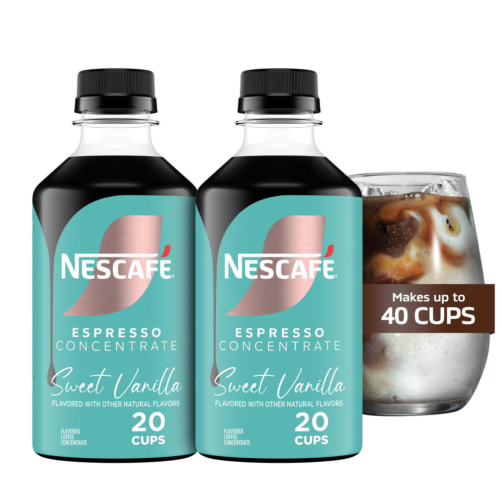 NESCAFÉ Espresso Concentrate Sweet Vanilla bottle pour for a refreshing iced coffee