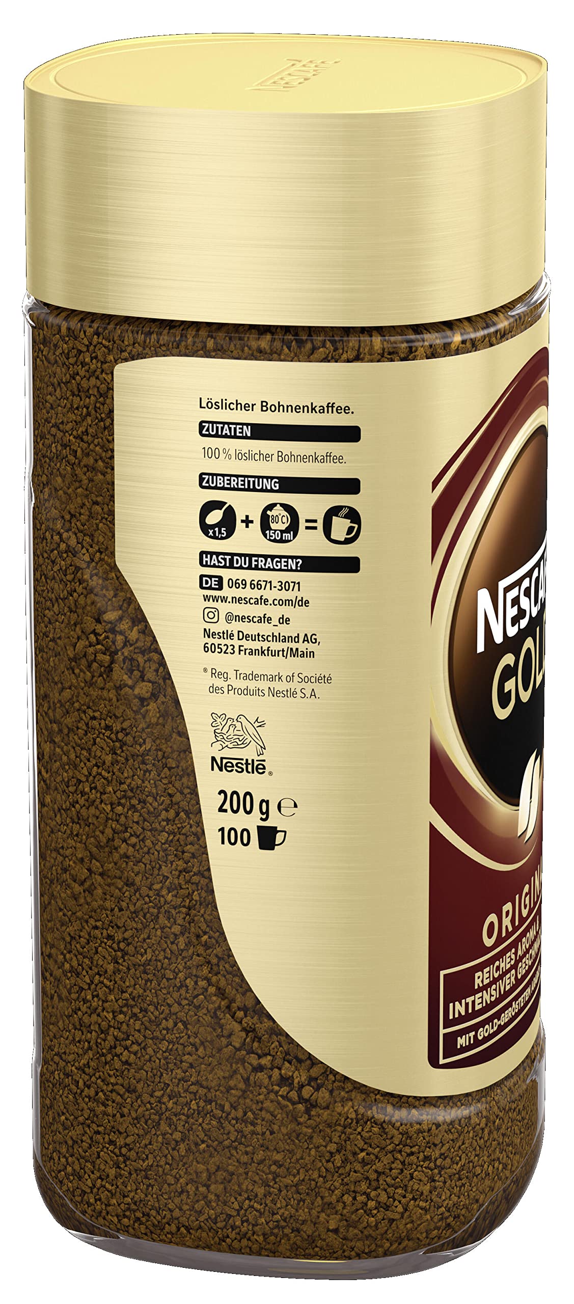 Nescafe Gold Original cup with steam suggesting a fast satisfying sip