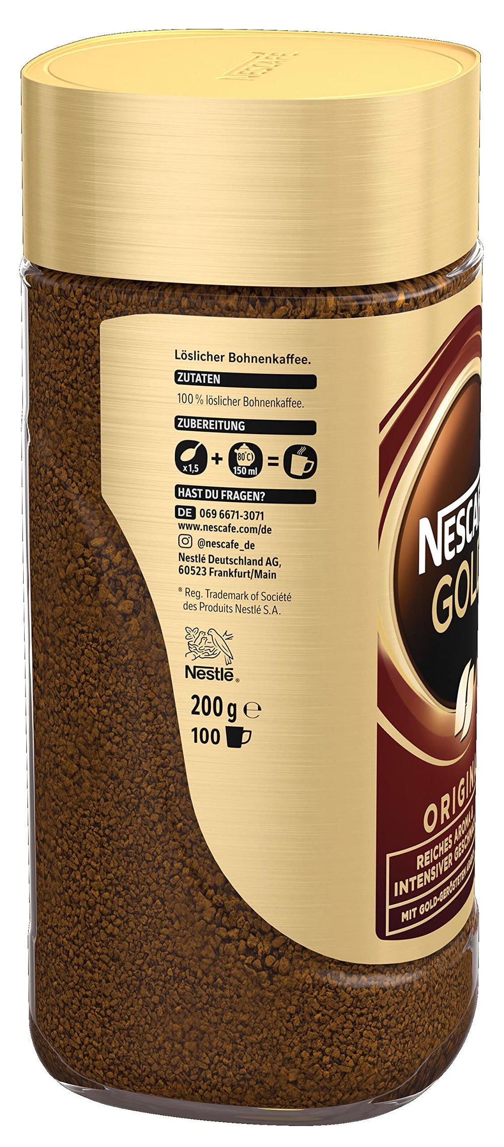 Nescafe Gold Original cup with steam suggesting a fast satisfying sip