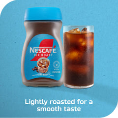 NESCAFÉ Ice Roast jar back label showing 6 oz packaging and convenience.