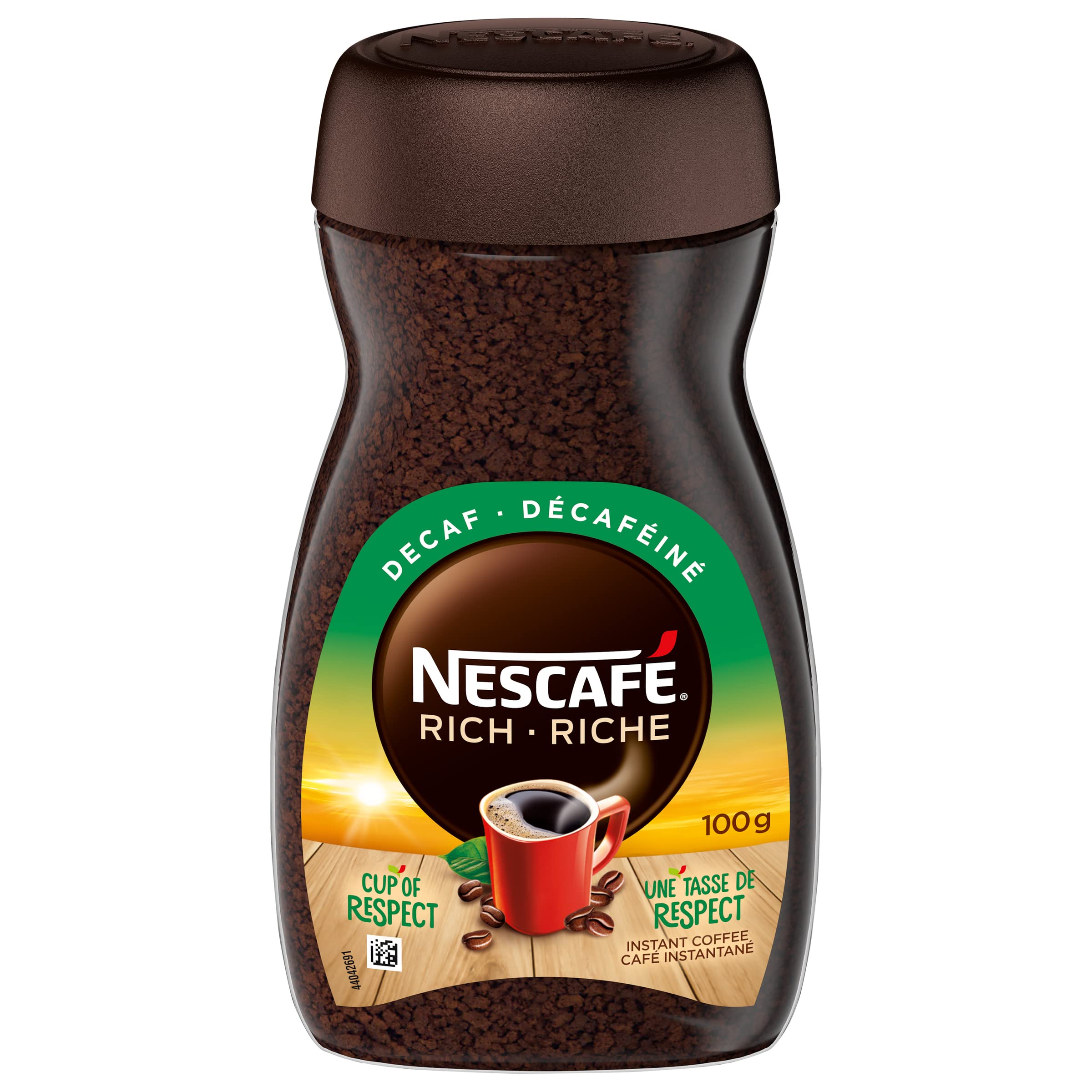 NESCAFÉ Rich Decaf jar 100 g on shelf, ready for caffeine-free mornings.