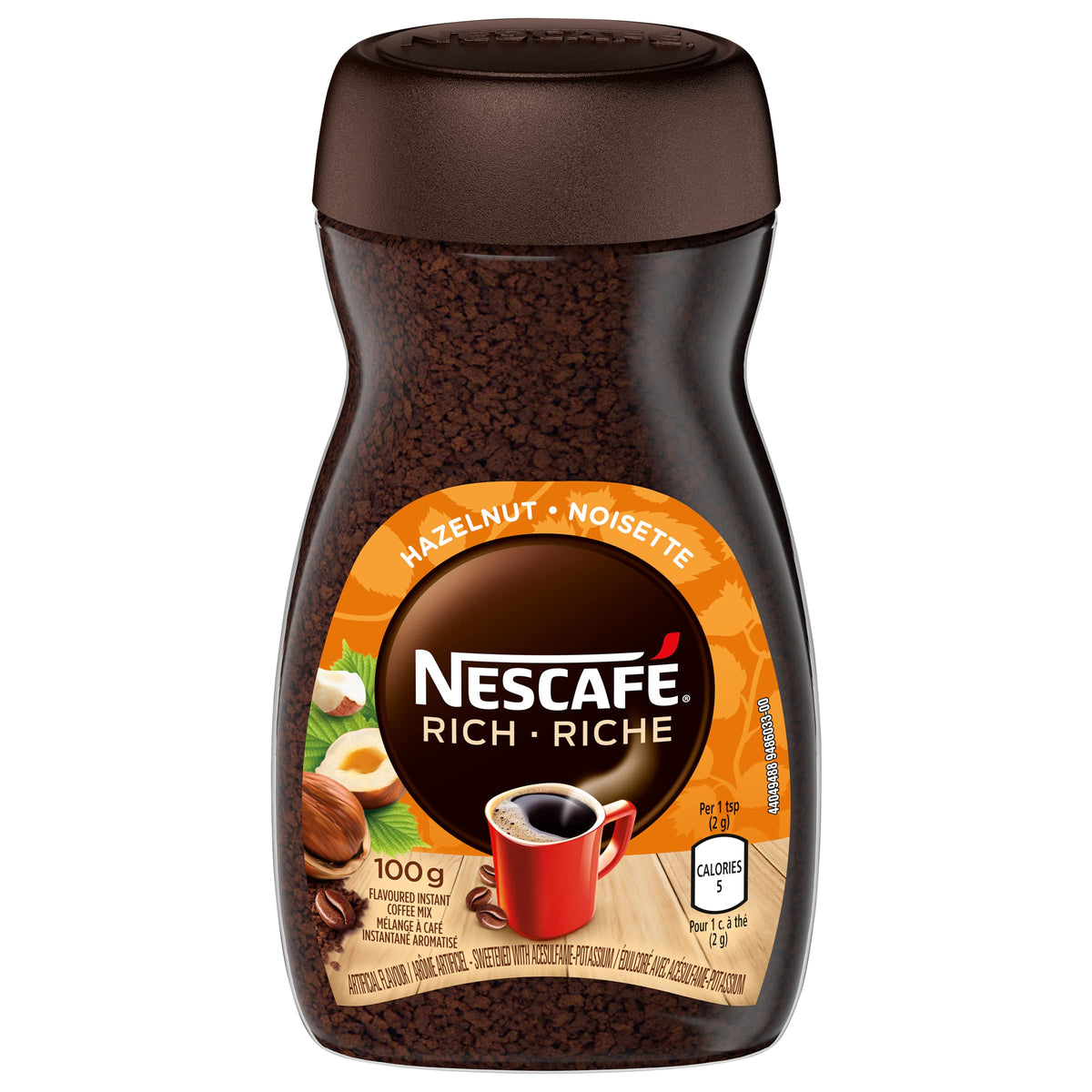 NESCAFÉ Rich Instant Coffee Hazelnut jar showcases bold aroma for quick, flavorful mornings.