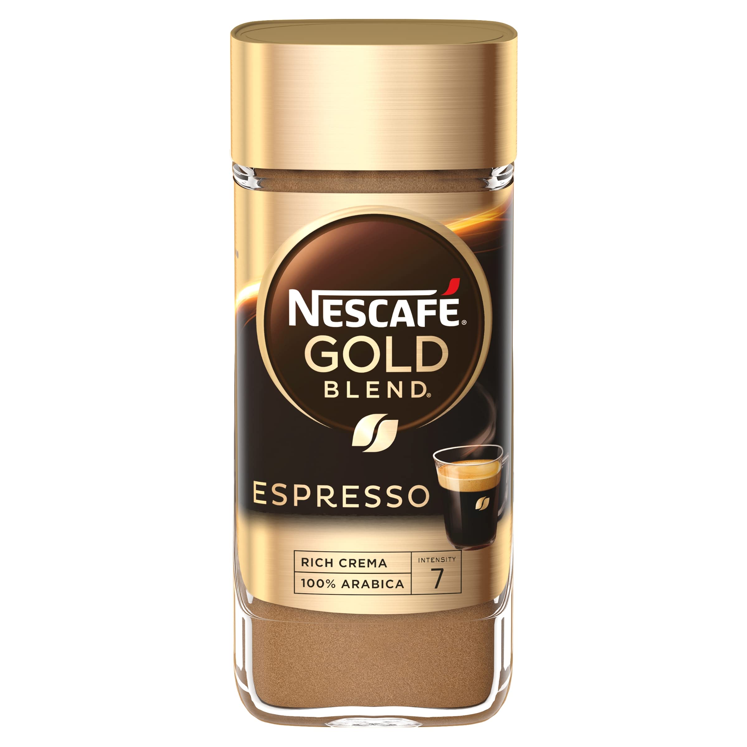 Nescafe strong aroma label emphasizes rich fragrance in every scoop.