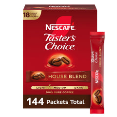 NESCAFÉ Taster's Choice House Blend pack on kitchen counter for a quick morning coffee