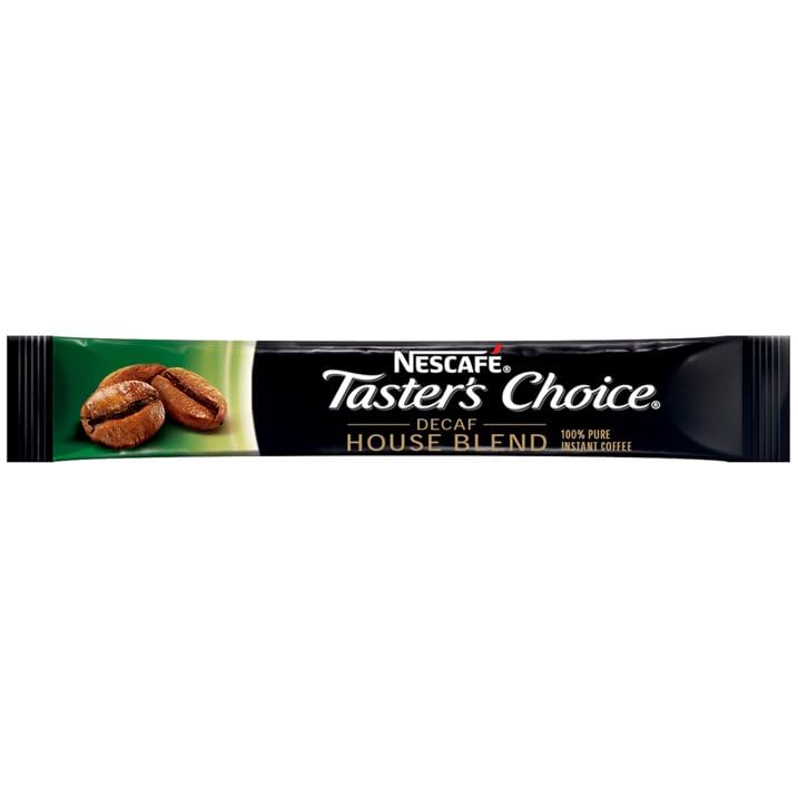 Nescafe Taster's Choice Decaf House Blend packaging highlighting convenient 16-stick box