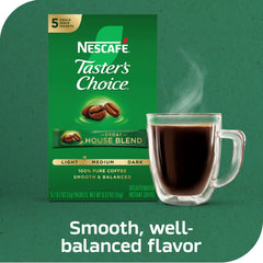 Steaming cup of NESCAFÉ Taster's Choice Decaf House Blend served hot.