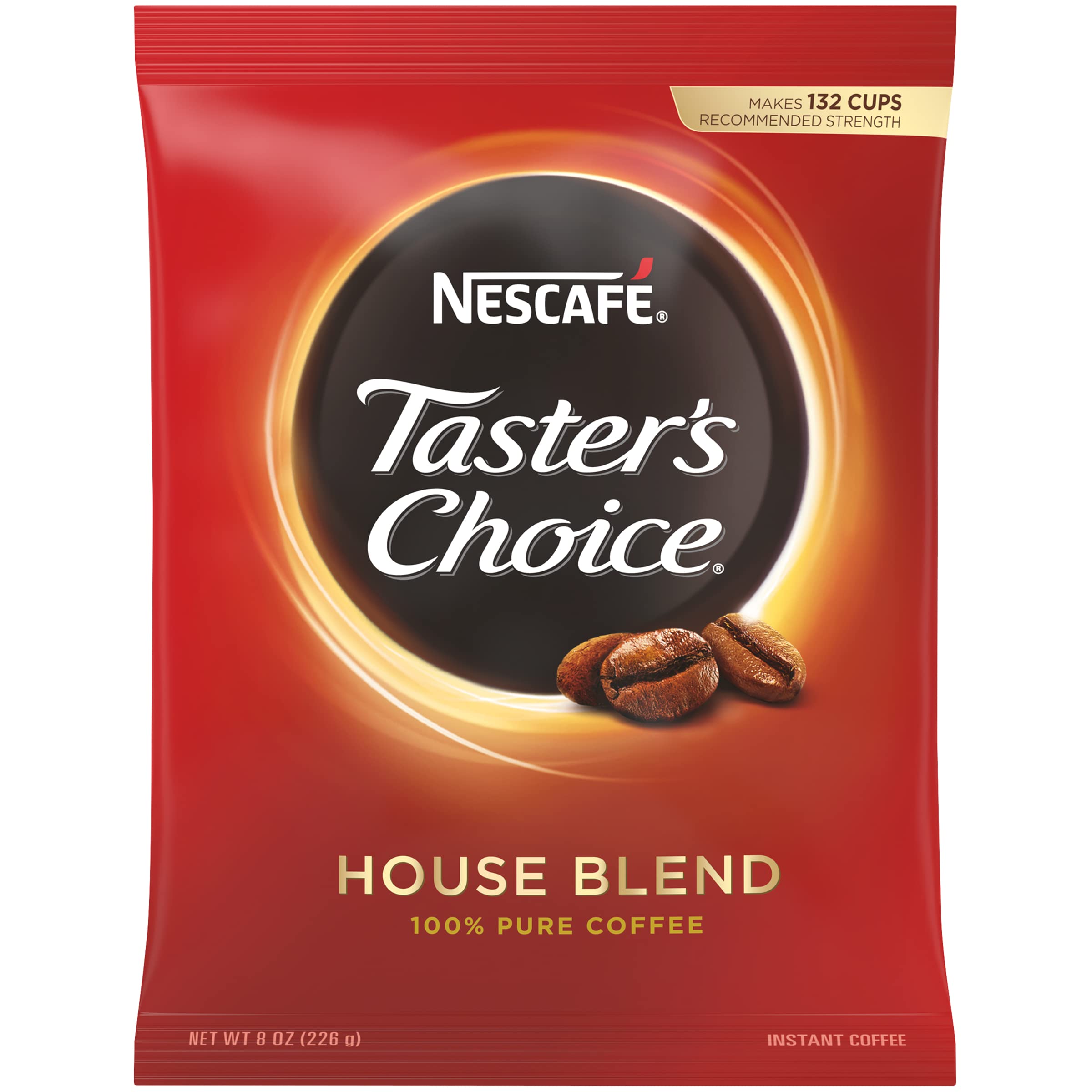 NESCAFE Taster's Choice House Blend coffee pouch 8oz for quick, smooth cups.