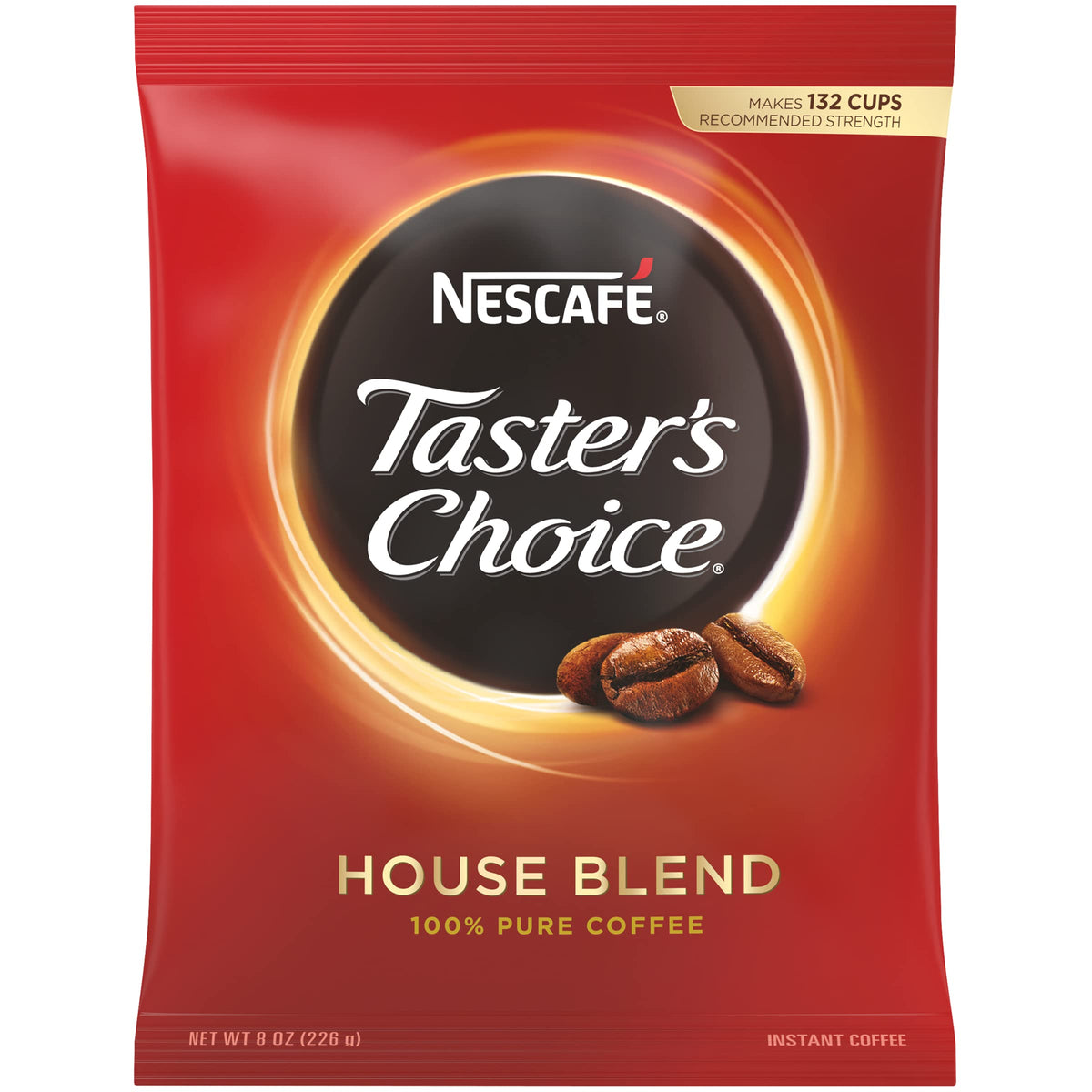 NESCAFE Taster's Choice House Blend coffee pouch 8oz for quick, smooth cups.