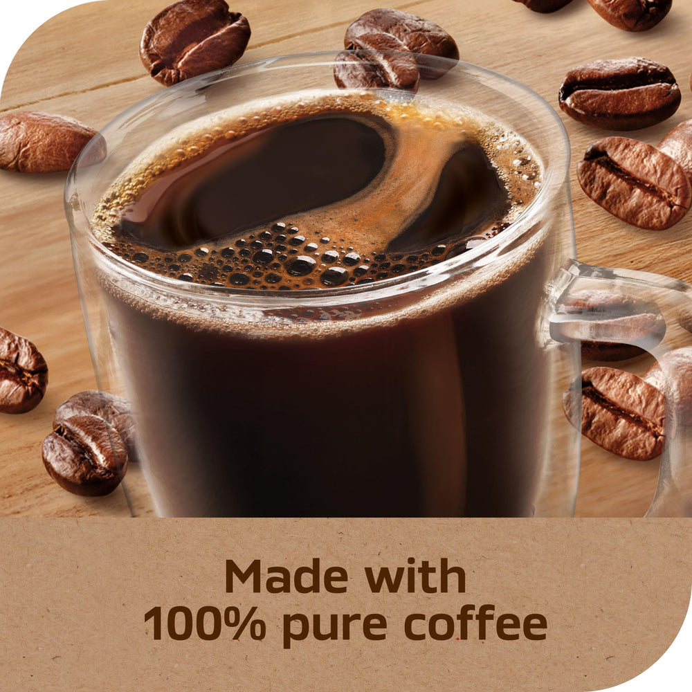 Packaging box of NESCAFÉ Taster's Choice House Blend highlights convenience