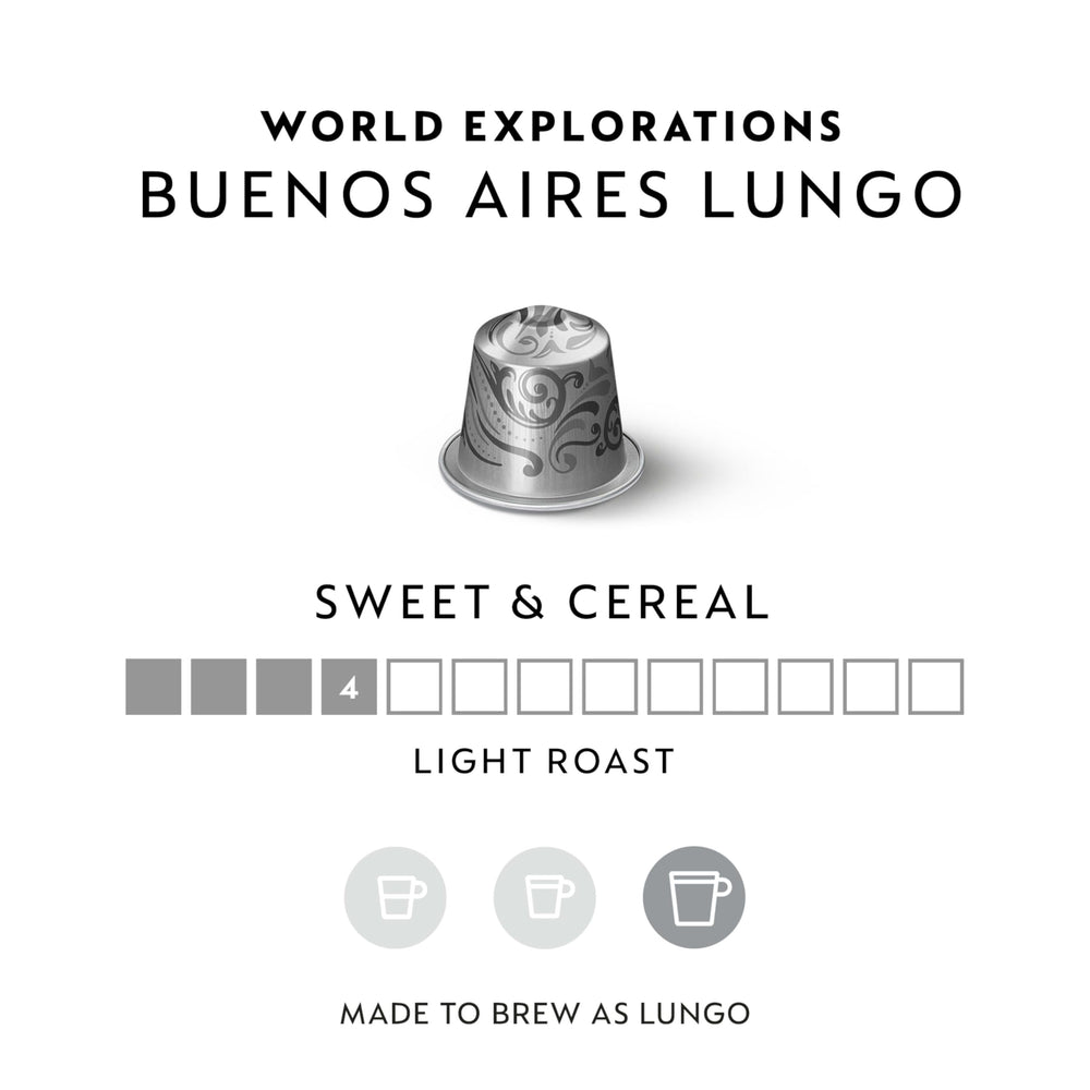 Nespresso Buenos Aires Lungo cup with milk appears creamy and balanced.